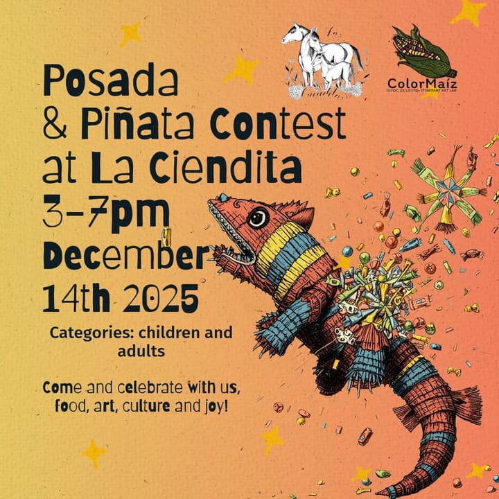 A Posada and piñata contest flyer with an alebrije lizard piñata.
